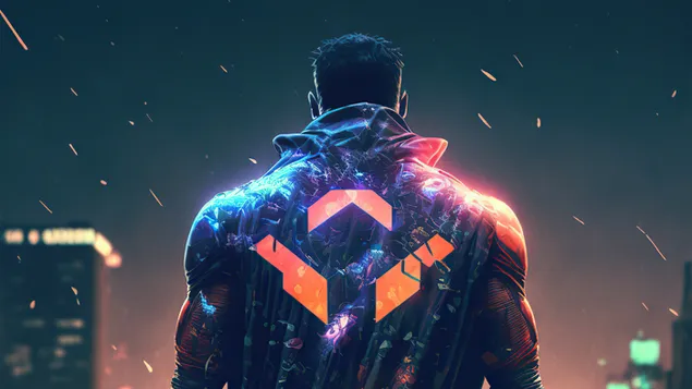 cyberpunk 2077 mann in neonlichtern herunterladen