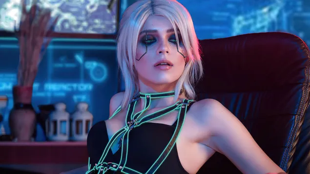 'Cyberpunk 2077'-videospeletjie [Ciri van 'The Witcher 3' Cosplay Girl] 4K muurpapier