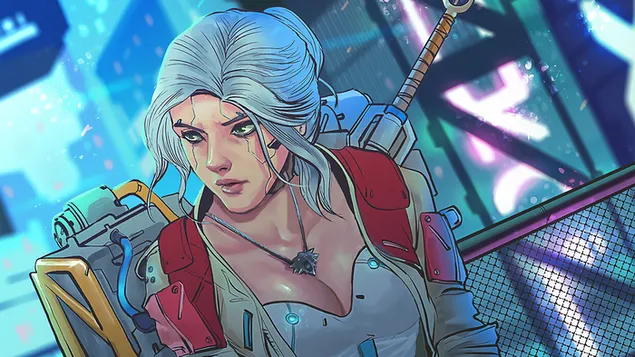 Taustakuva 'Cyberpunk 2077' -videopeli (Cyborg 'Ciri' Anime Art) 4K