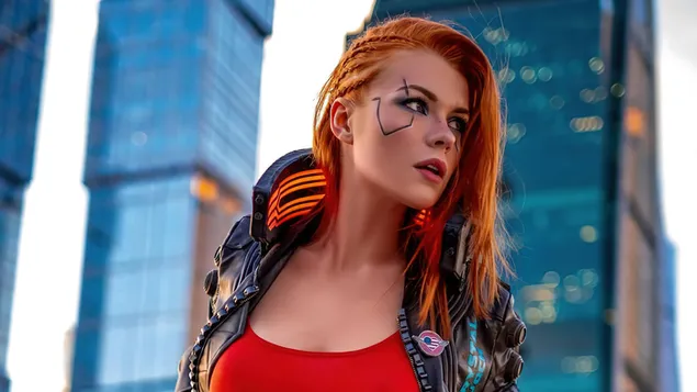 'Cyberpunk 2077' videospeletjie (Cyborg Girl Cosplay) 4K muurpapier
