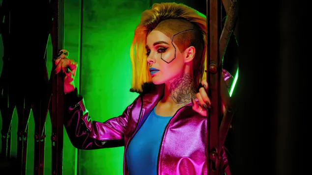 Páipéar balla Cluiche Físeáin 'Cyberpunk 2077' (Cosplay 'Cyborg Girl')4K