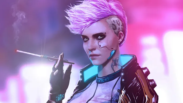 Páipéar balla Cluiche Físeáin ‘Cyberpunk 2077’ [Cyborg Girl FA]4K