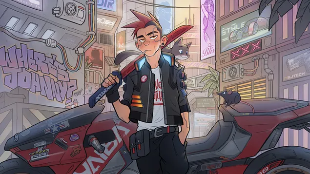 Tapeta Videohra 'Cyberpunk 2077' (Cyborg s motorkou 'Yaiba Kusanagi') 4K