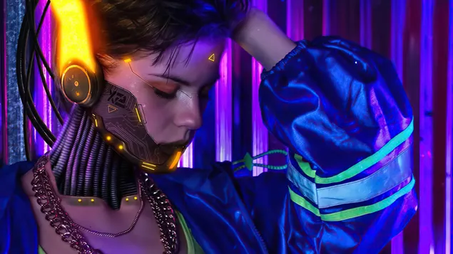 Páipéar balla Cluiche Físe ‘Cyberpunk 2077’ (Cosplay Digitithe Cyborg Girl)4K