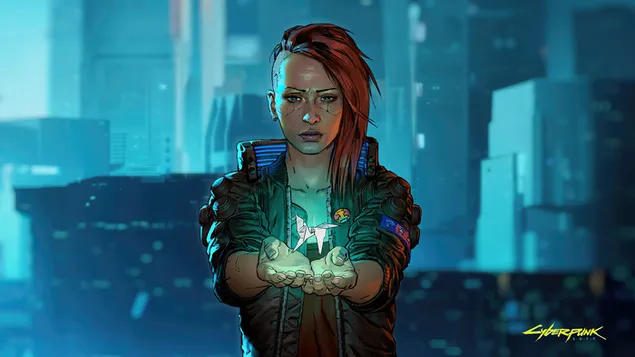 Páipéar balla Cluiche Físe ‘Cyberpunk 2077’ (Cyborg Mná ‘V’ Fanart)4K