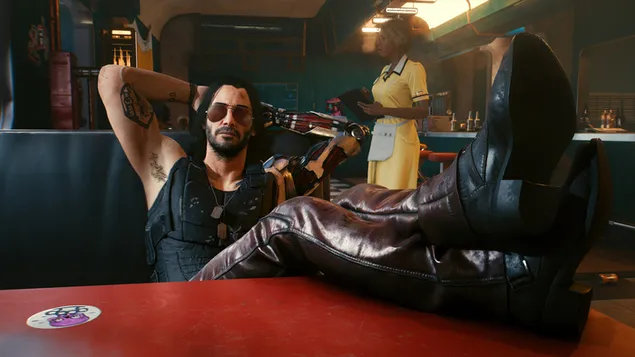 วิดีโอเกม 'Cyberpunk 2077' [Johnny in Bar] 4K วอลเปเปอร์