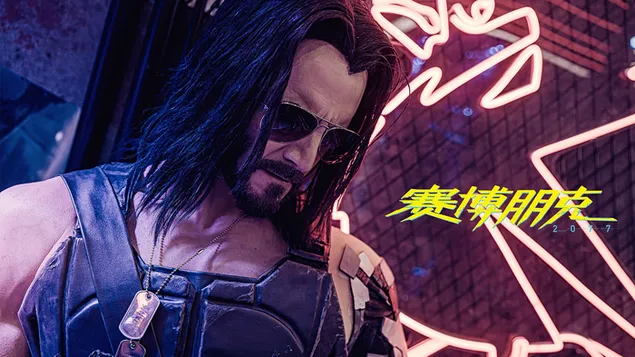 Páipéar balla Cluiche Físeáin ‘Cyberpunk 2077’ (‘Johnny Silverhand’ Cosplay Guy)4K