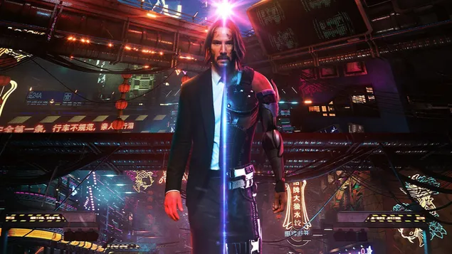 'Cyberpunk 2077' videospill (Keanu Reeves som 'Johnny Silverhand') 4K bakgrunn