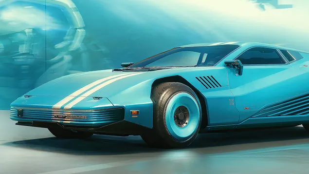 Páipéar balla Cluiche Físeáin ‘Cyberpunk 2077’ (Carr Spóirt Ocean Blue Quadra)4K
