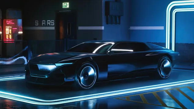 Páipéar balla Cluiche Físeáin 'Cyberpunk 2077' (Gluaisteán Spóirt Pitch Black)4K