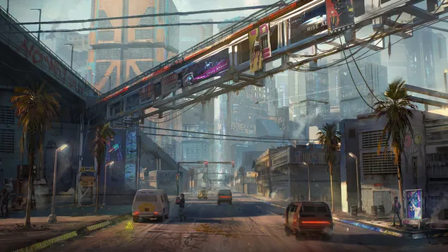 Páipéar balla Cluiche Físeáin ‘Cyberpunk 2077’ [Ealaín Coincheapa Sráide na Cathrach]4K