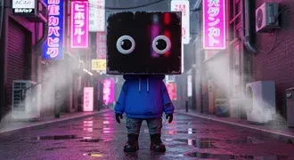 Tapeta Postava z Cyberpunk Alley v neonovém dešti pro pozadí plochy 4K