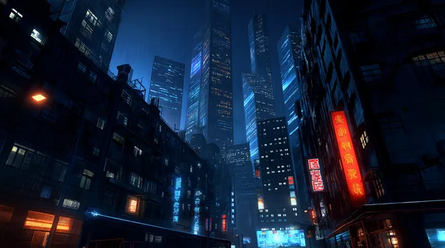 רחוב עירוני עם שלטי ניאון 2K טפט