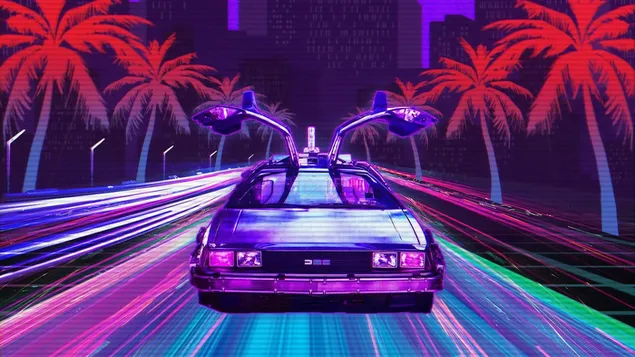 Cyberpunk Delorean Car 8K imagine de fundal