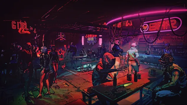 Cyberpunk futuristische bar, futuristische stad download