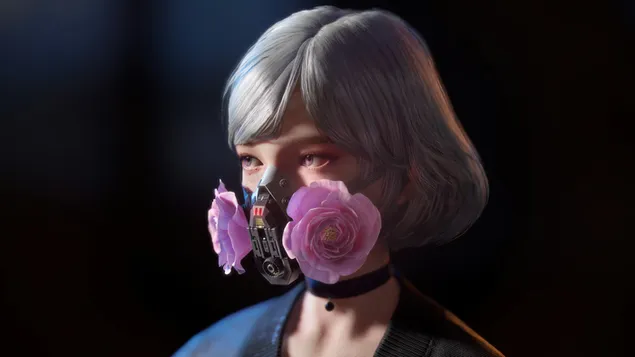 Cyberpunk Girl Flower Mask