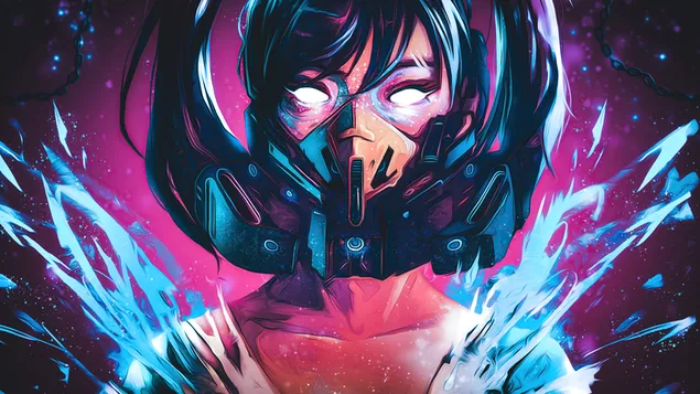 Hình nền Nghệ thuật mặt nạ phòng độc Cyberpunk Girl 4K
