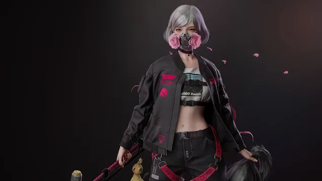 Hình nền Cyberpunk cô gái đeo mặt nạ 4K
