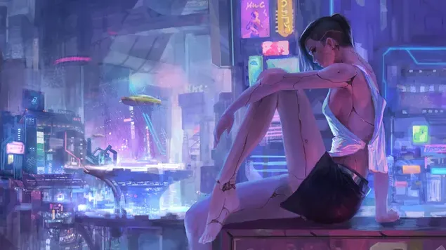 Cyberpunk-Mädchen-Scifi-Kunst 4K Hintergrundbild