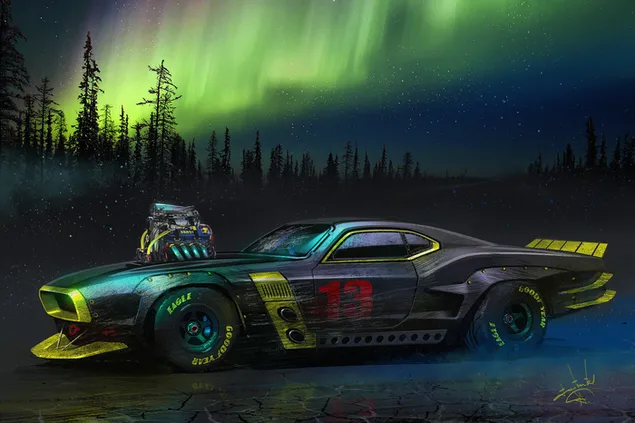 Coche deportivo negro y verde modificado Cyberpunk HD fondo de pantalla