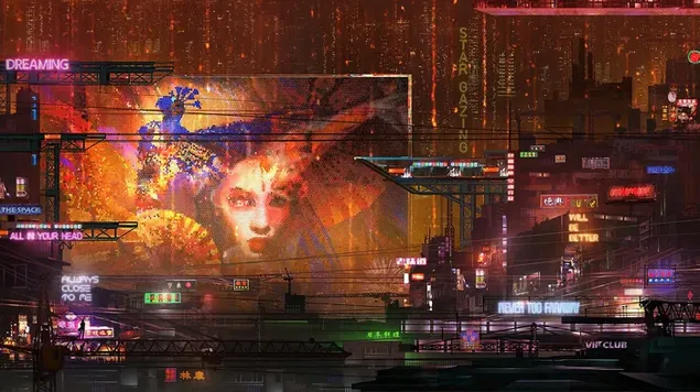 Hình nền Thành phố đêm Cyberpunk Scifi 4K