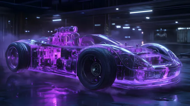 auto deportivo ciberpunk con translucidez de color morado neon descargar