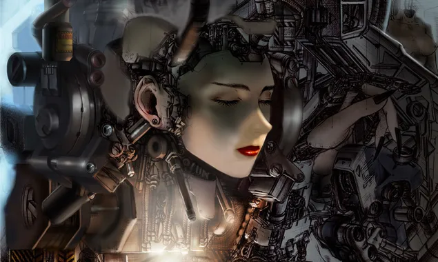 Cyberpunk žena se gradi 2K pozadina