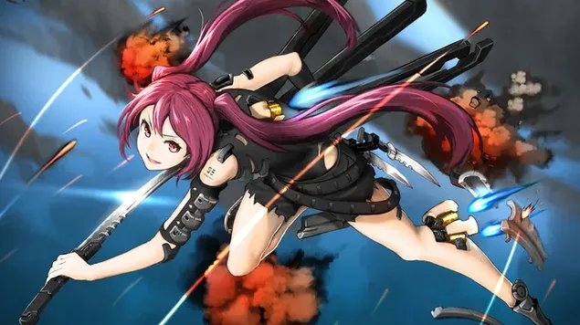 使用武士刀的半機械人女孩 4K 壁紙