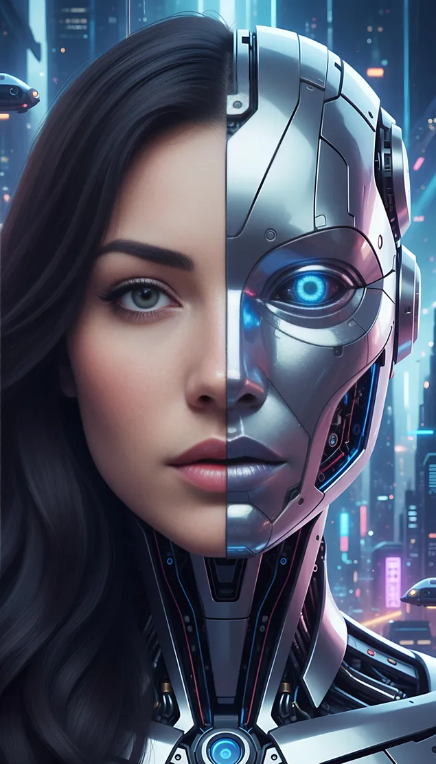 cyborg-frau - futuristisches science-fiction-portrat herunterladen