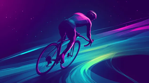 Silueta de ciclista en un sender amb degradat de neó 8K fons de pantalla