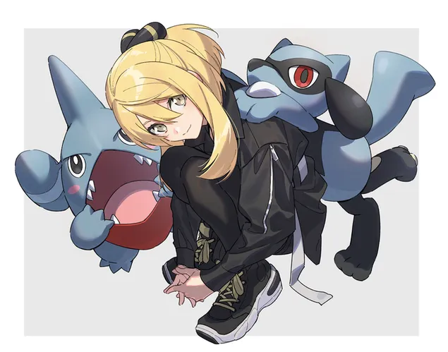Cynthia, gible, riolu - pokemon 2K háttérkép