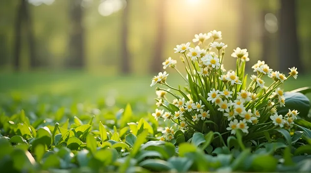 madeliefies in sonlig: vars lentetuinblomme aflaai