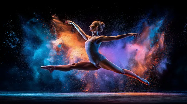 ballarina en una elegant divisio aeria entre pols arremolinada baixada