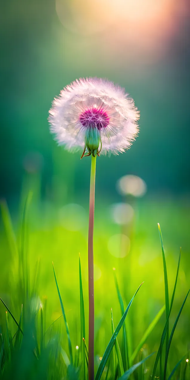 阳光下的绿色田野中的蒲公英 2K 壁纸