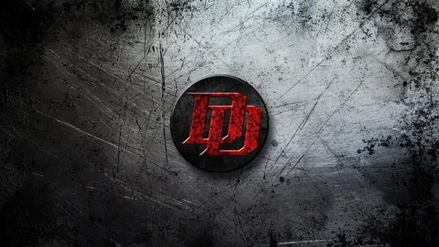 Páipéar balla Lógó Dare Devil ar chúlra miotalach grunge4K