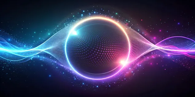 Темна апстрактна позадина со блескави бели кругови, неонски линии на сјај и ефекти на градиентни честички 4K тапет