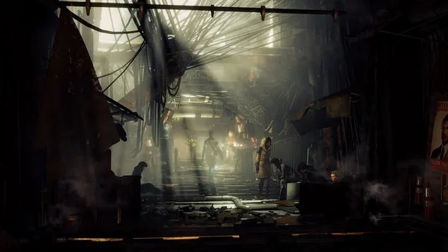 갈라진 인류의 어두운 골목 4K 배경화면