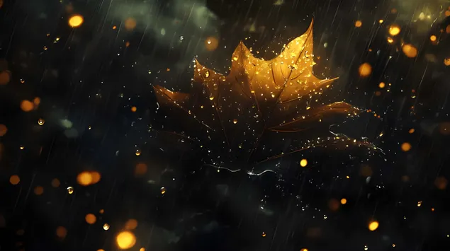 Tapeta Tmavé pozadí zvýrazňující kapající list a blesk 4K