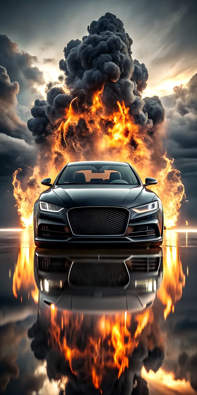 makine sportive e zeze e erret me zjarr qe digjet dhe re te erreta shkarkim