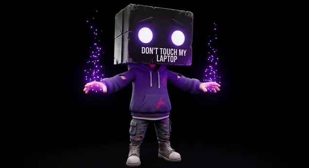 Donkere griezelige gloeiende Cubeman voor Bureaustop-achtergrond 4K achtergrond