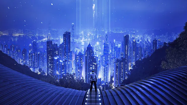 어두운 밤과 도시의 불빛 4K 배경화면