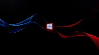 Tapeta Tmavě červené a modré digitální vlny pozadí Windows 11 2K