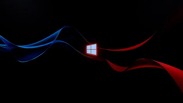 Donkerrode en blauwe digitale golven Windows 11-achtergrond 2K achtergrond