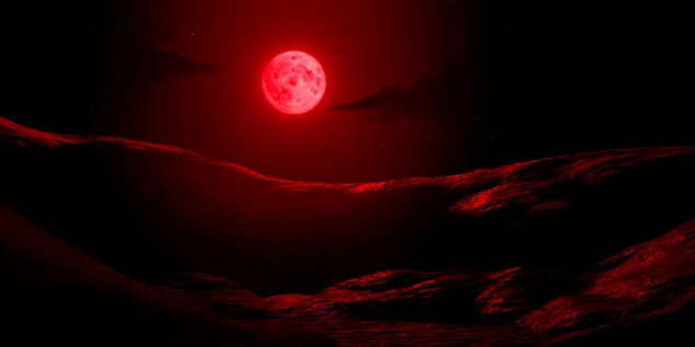 Nit de lluna vermella fosca del desert baixada