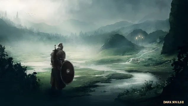Шпалери Гра Dark Souls 2 - Воїн в горах 4K