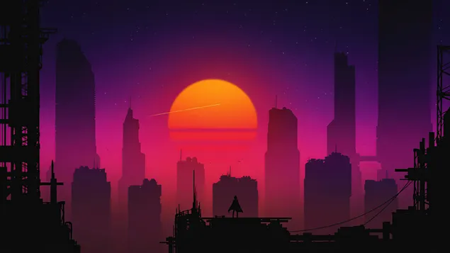 soiree sombre au coucher du soleil et batiments telechargement