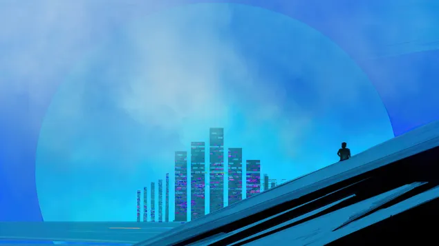 Tamsus miestas ir šaltas mėnulis 4K ekrano užsklanda