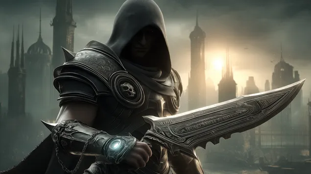 mork krigsherre med utsmyckat svard i en foramande miljo ladda ner