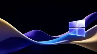 Tapeta Logo Dark Waves Windows 11 na tekoucích abstraktních tvarech 8K