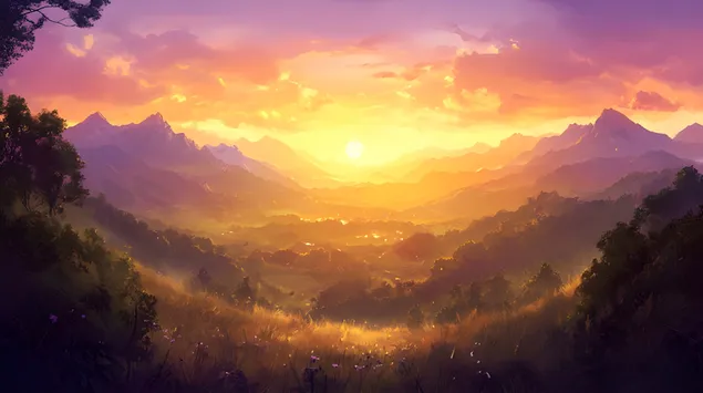 Dawn's Embrace: The Soft Glow of Sunrise Across Endless Hills 8K bakgrund